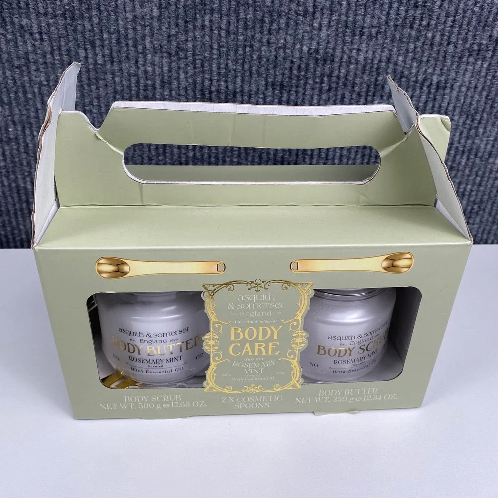 Asquith & Somerset Rosemary Mint Body‎ Care Duo Set Scrub & Butter with Spoons